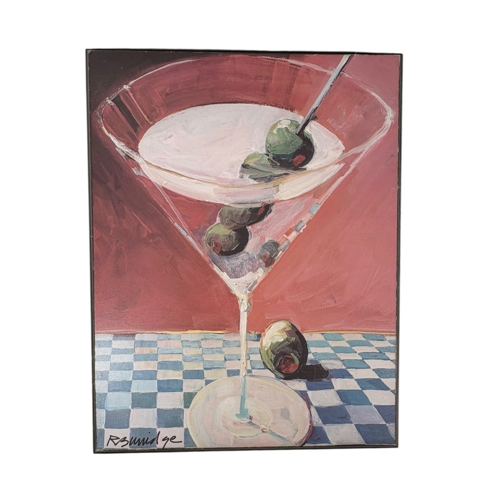 Robert Burridge Martini Glass Art 11x14 Pink Blue Excellent Olive Cocktail Print